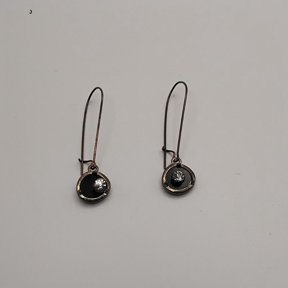 Anthro Gold-Tone & Black Art Deco-Style Threader Drop Earrings with Rhinestone